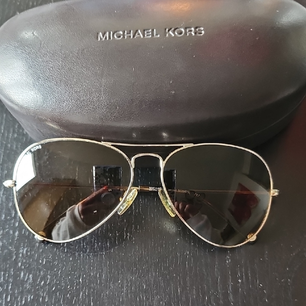 Michael Kors Gold and Black Aviator Sunglasses